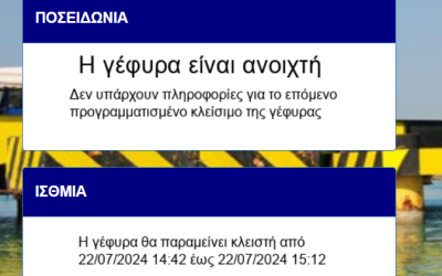 Διακοπή λειτουργίας βυθιζόμενης γέφυρας Ποσειδωνίας λόγω εργασιών συντήρησης